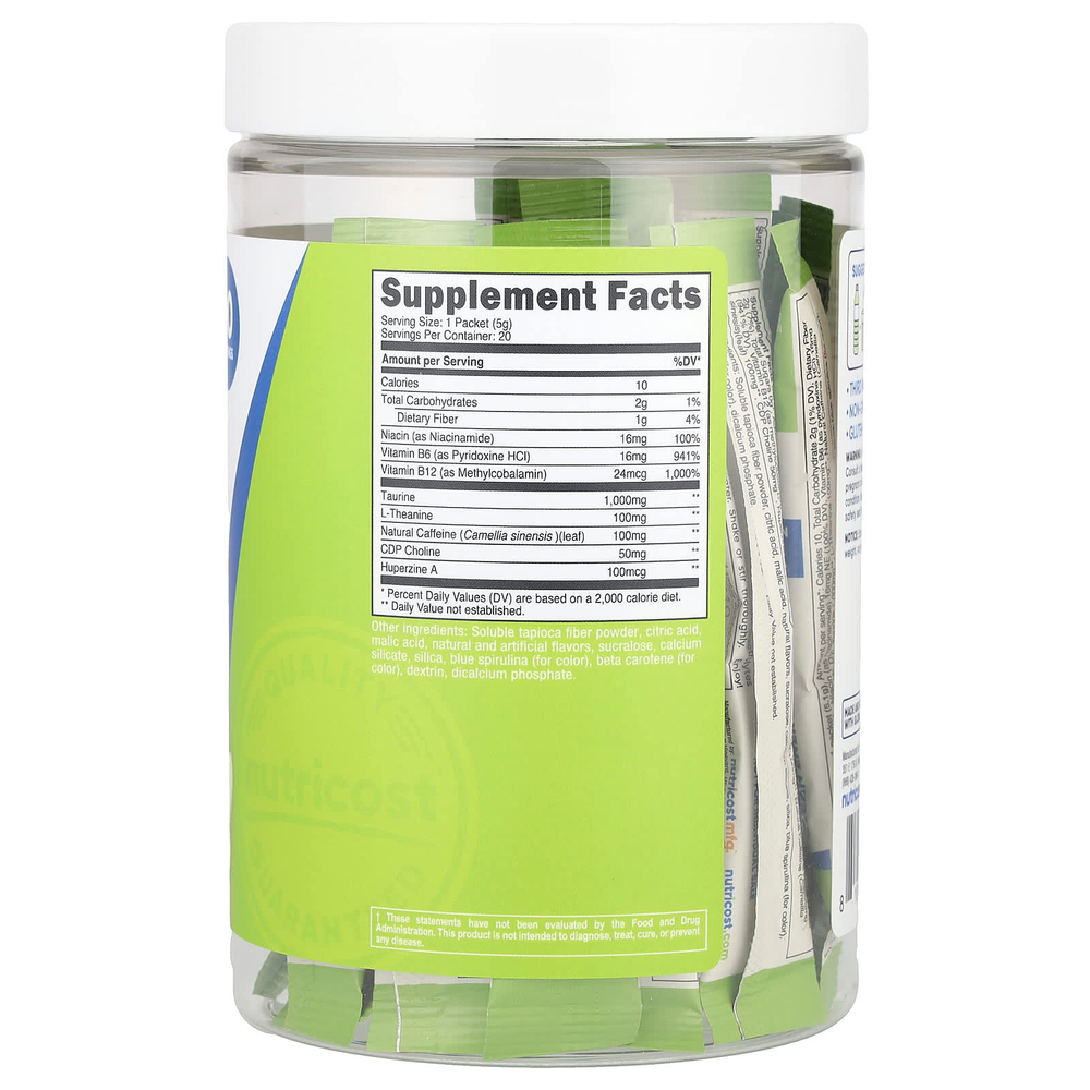 Nutricost, Energy, Clean Energy в порошке, зеленое яблоко, 20 пакетиков по 5 г (0,18 унции)