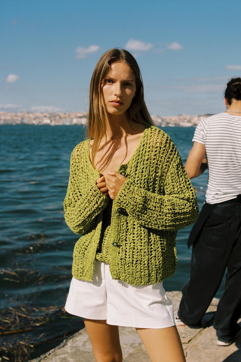 ZARA КАРДИГАН АЖУРНОЙ ВЯЗКИ, ЗЕЛЕНЫЙ