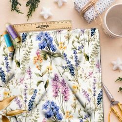 Ткань премиум габардин акварельная гербария