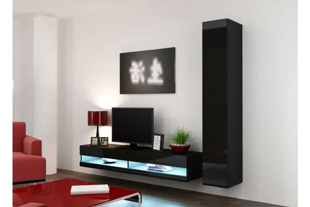 Гостиная Виго нью 9 Черный 0190 220*42*180 см, Черный   Фиеста