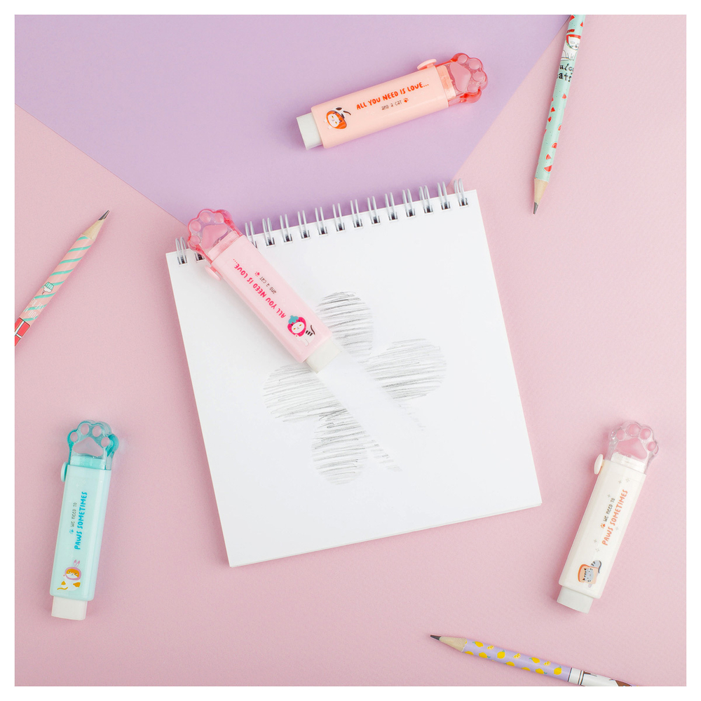 Ластик MESHU "Cat Paw", 93*28*17мм, термопластичная резина, выдвижной, пластиковый футляр