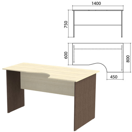 Стол письменный эргономичный "Канц", 1400х800х750, правый, цвет дуб молочный/венге (КОМПЛЕКТ)