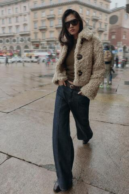 ZARA ШУБА ИЗ ИСКУССТВЕННОГО МЕХА С ЗАСТЕЖКАМИ-ТОГГЛ, РЫЖЕВАТО-КОРИЧНЕВЫЙ