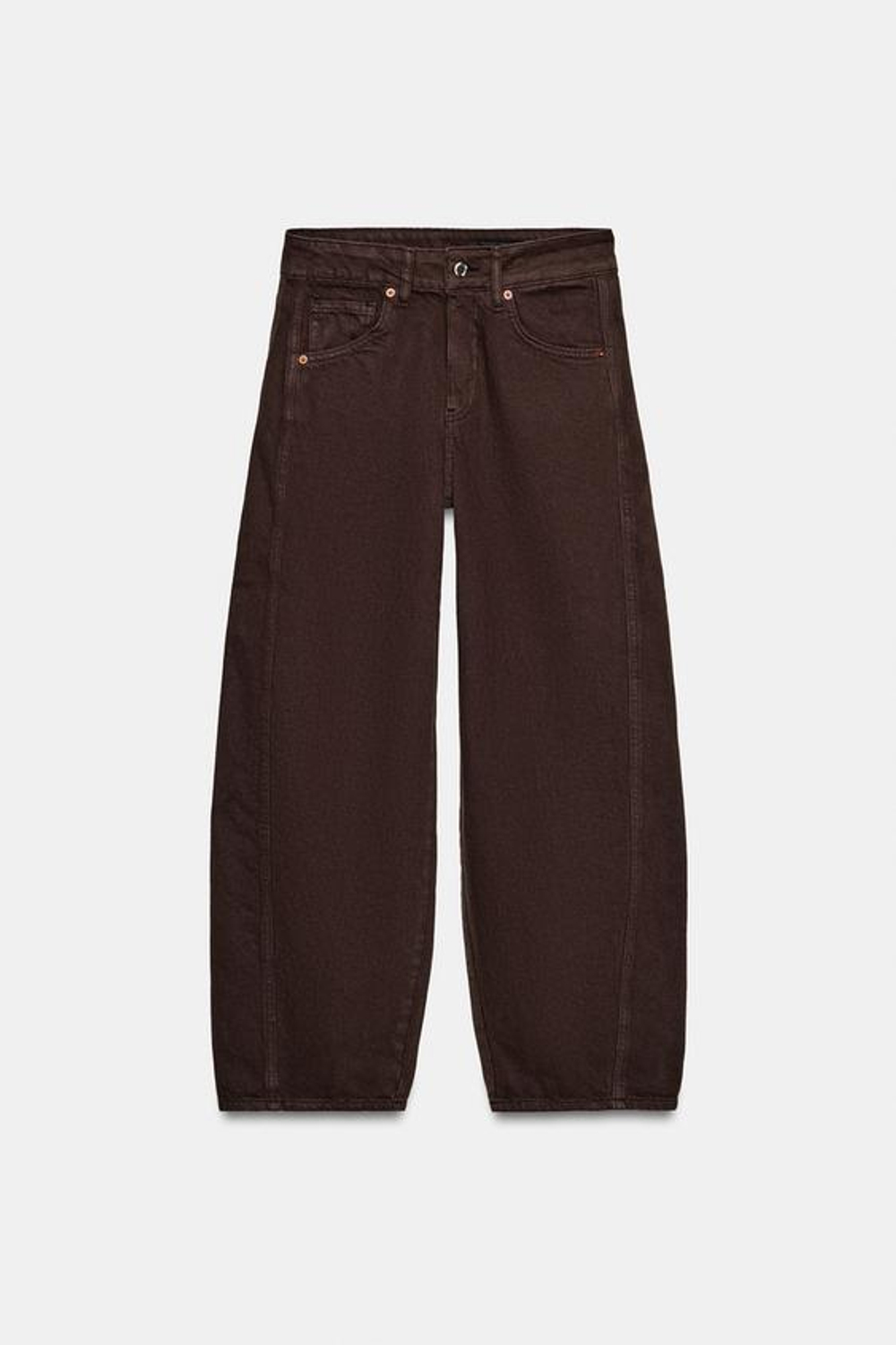 ZARA ДЖИНСЫ Z1975 BARREL СО СРЕДНЕЙ ПОСАДКОЙ И ДЛИНОЙ ДО ЩИКОЛОТКИ, КОРИЧНЕВЫЙ