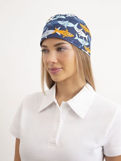 Шапочка медицинская, принт "Акулы", голубая