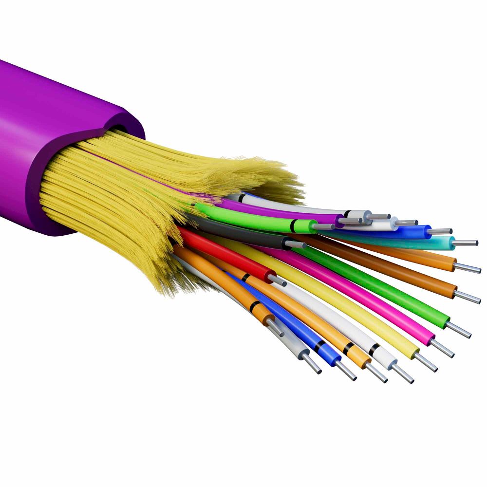 Кабель волоконно-оптический, распределительный, арамидные упрочняющие нити, для внутренней прокладки, нг(A)-HFLTx, 18 ОВ, категория OM4 (G.651.1) плотный буфер, 0,4 кН, барабан 500 м