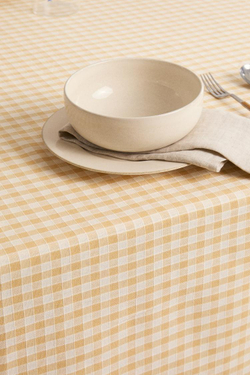ZARA HOME ХЛОПКОВАЯ СКАТЕРТЬ В КЛЕТКУ, ВАНИЛЬНЫЙ