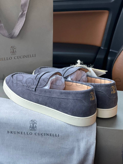 Лоферы Brunello Cucinelli мужские замшевые серого цвета