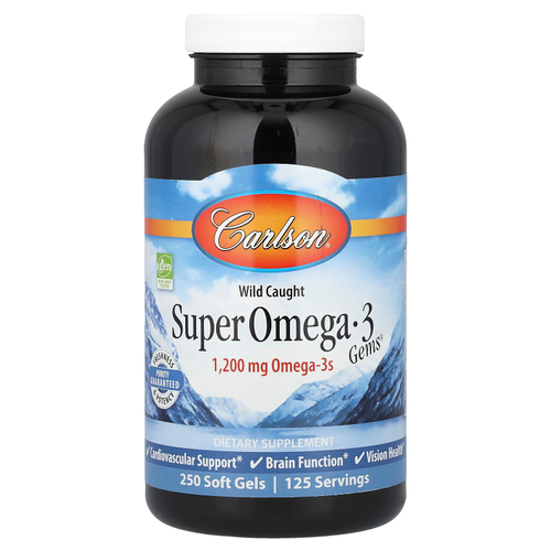 Carlson, Super Omega-3 Gems®, высокоэффективные омега-3 кислоты из рыбы дикого улова, 250 капсул