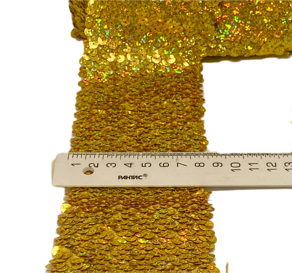 Тесьма эластичная пайтки ш-7см золото отрез 1,7м