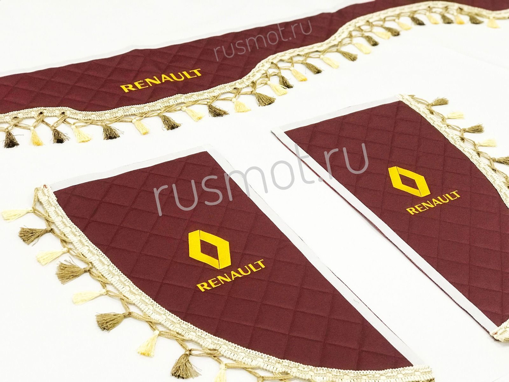 Ламбрекены экокожа стеганые 230 см. с вышивкой Renault