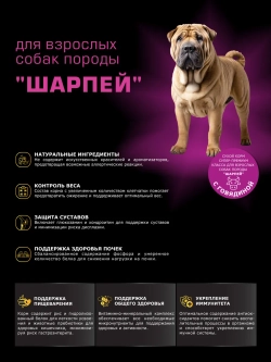 Сухой корм для собак породы Шарпей, с говядиной, 2,5 кг