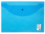 Папка-конверт с кнопкой А4, 100л прозрачная синяя 0,15 мм (STAFF)