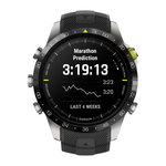 Спортивные часы Garmin MARQ Athlete (Gen 2), чёрный силиконовый ремешок Безель и корпус из титана, AMOLED-дисплей с куполообразным сапфировым стеклом. Ремешок с классической застёжкой — на запястье обхватом 135–213 мм