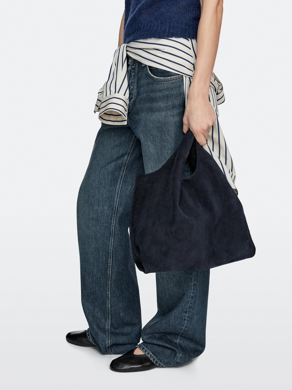 Massimo Dutti Cумка-шоппер из натуральной замши, темно-синий