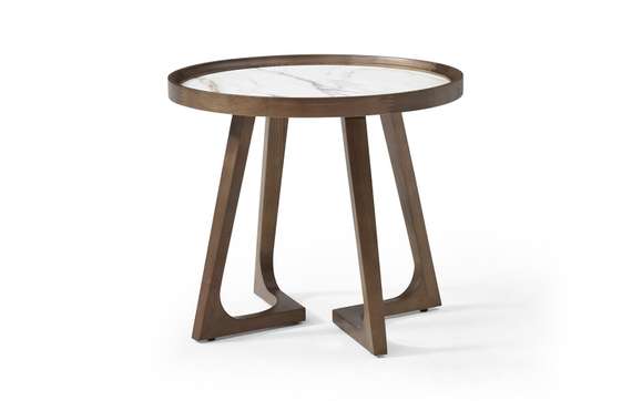 Журнальный столик Vario Ø60х52 см, белая керамика, орех