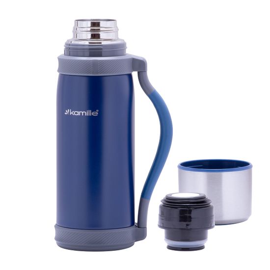Термос 1200 мл. из нержавеющей стали Kamille KM-2015 с ручкой и ремешком.