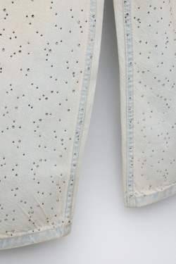 ZARA ДЖИНСЫ WIDE LEG СО СТРАЗАМИ, СИНИЙ