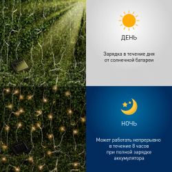 Садовая гирлянда ЭРА ERASF22-41 на солнечной батарее Занавес 1,5*1,5 метра, 192 LED