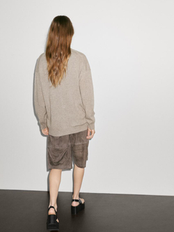 Massimo Dutti Кардиган оверсайз из 100% кашемира с V-образным вырезом, кротово-коричневый