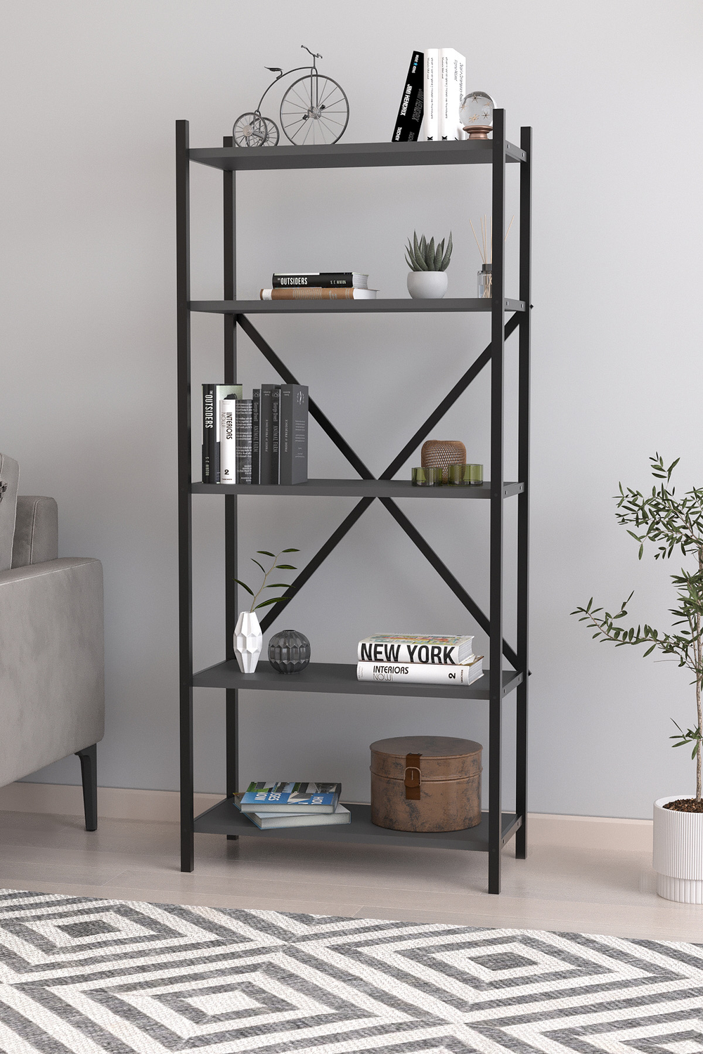 Стеллаж TROYA 150х65 - антрацит