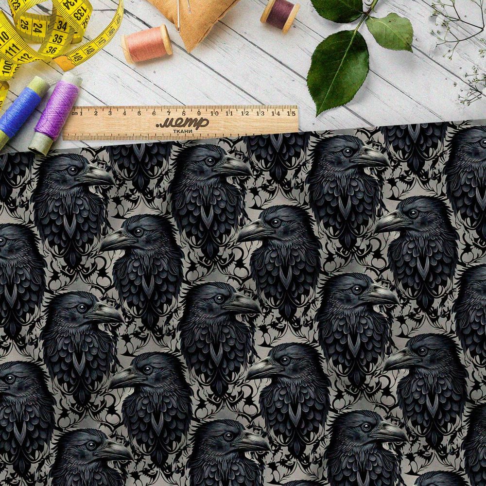 Ткань премиум атлас мрачные вороны