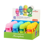 Точилка с ластиком Basir, одинарная, с контейнером, серия "Микрофон", 4 цвета корпуса, с крышкой, 7.5*4 см