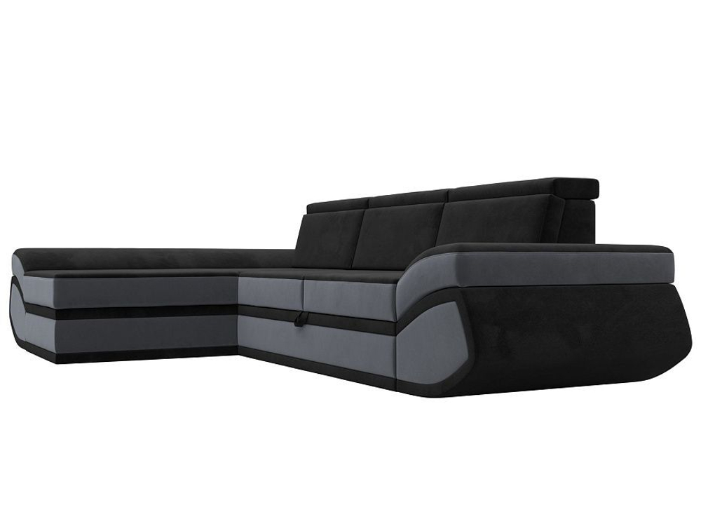 Диван угловой Лига-032 левый угол, черный\серый, Велюр, 121648L