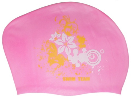 Шапочка для плавания для длинных волос цветы: KW-F  (Розовый)