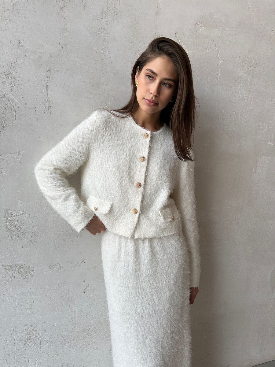 Юбка пушистая макси молочная