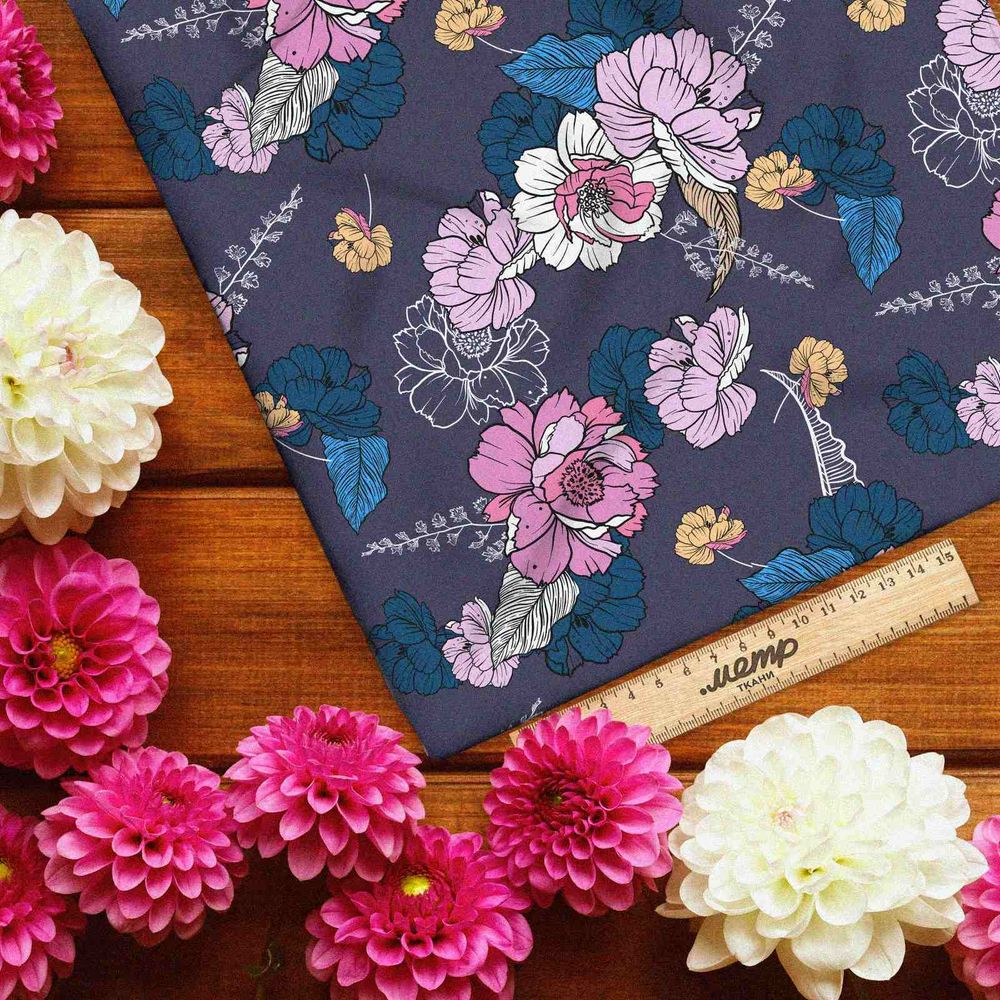 Ткань барби векторные цветы на фиолетовом