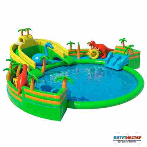 Надувной аквапарк с бассейном и горками «Дино Парк», 19,67×19,67×5,68 м