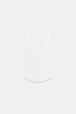 ZARA ХЛОПКОВЫЙ ТОП НА БРЕТЕЛЯХ, БЕЛЫЙ