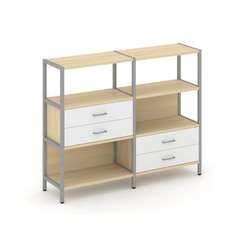 Shelf System Двухсекционный стеллаж трехярусный с ящиками SN.STM-323 Акация Лорка/Белый/Металл Серый