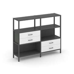 Shelf System Двухсекционный стеллаж трехярусный с ящиками SN.STM-323 Антрацит/Белый/Металл Антрацит