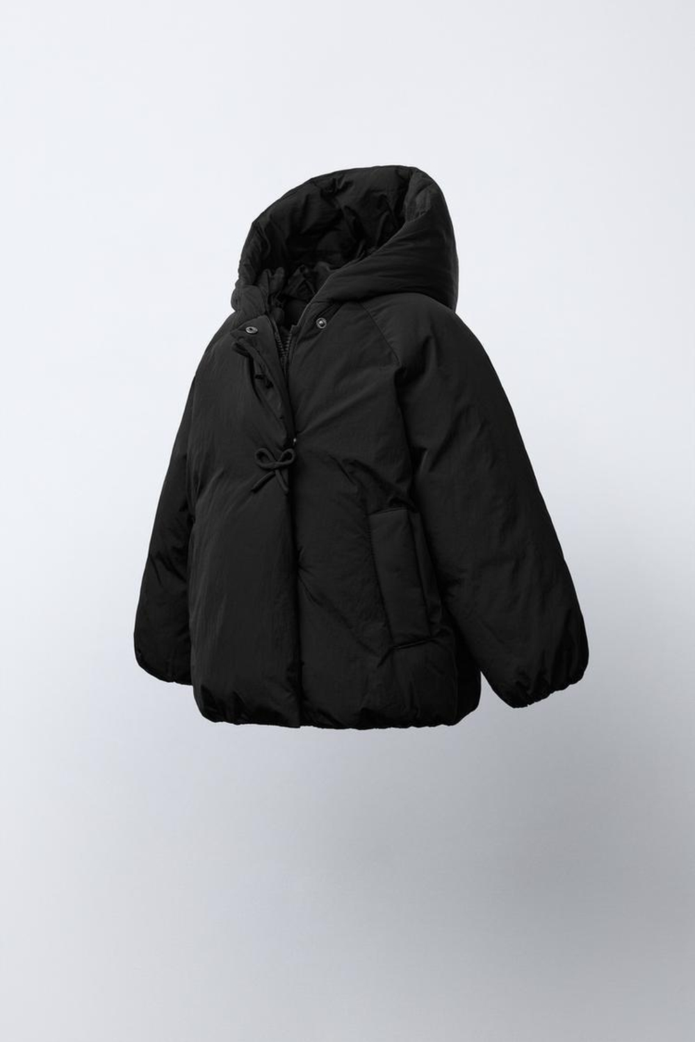 ZARA КУРТКА С КАПЮШОНОМ И БАНТИКАМИ, ЧЕРНЫЙ