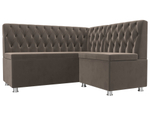 Диван кухонный угловой Мирта правый угол, Коричневый, Велюр, 107590