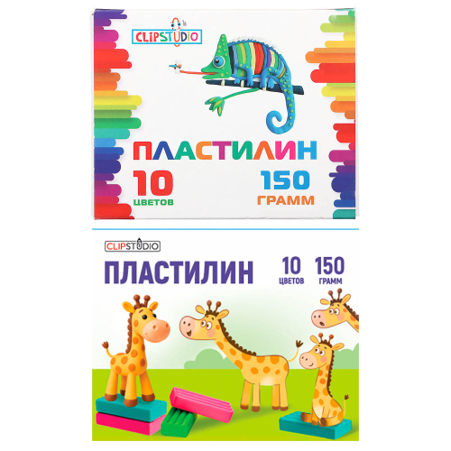 Пластилин 10цв. ClipStudio 150 гр. в картонном выдвижном пенале