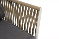 "Касабланка" диван 2-местный плетеный из роупа, каркас алюминий светло-серый (RAL7035) муар, роуп серо-коричневый 23мм, ткань серая 017