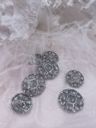 Пуговицы серебристые с квадратными деталями и прозрачной серой эмалью с блестками