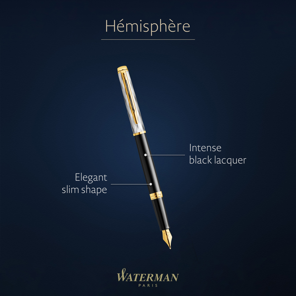 Перьевая ручка Waterman Reflections of Paris Hemisphere DeLuxe Black GT, перо M, чернила blue в подарочной коробке
