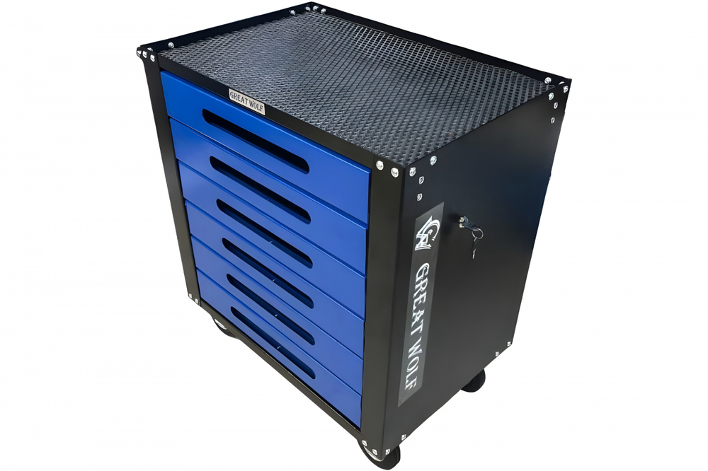 Инструментальная тележка GWT-B6S (6 ящиков, ЦЗ, увеличенные колеса с тормозом, доводчики, синяя)
