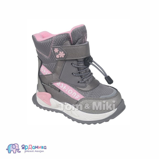 Зимние ботинки Tom&Miki розовый/серый Цветы В-9529-D