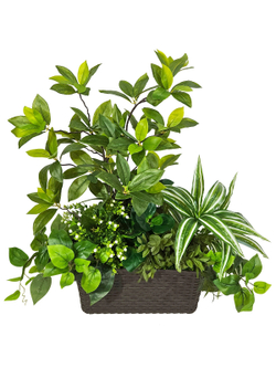 Искусственная Шеффлера с драценой 60см в длинном кашпо ротанг