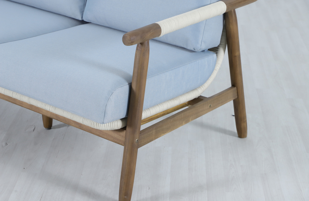 Диван деревянный трехместный Tagliamento Apoyo, грецкий орех, голубой