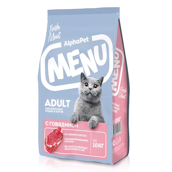 Сухой корм AlphaPet Menu для взрослых кошек и котов с говядиной