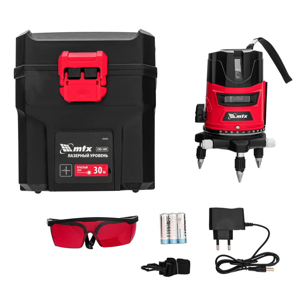 Лазерный уровень CRX-30R, 30 м, красный луч, батарейки, резьба 5/8" MTX