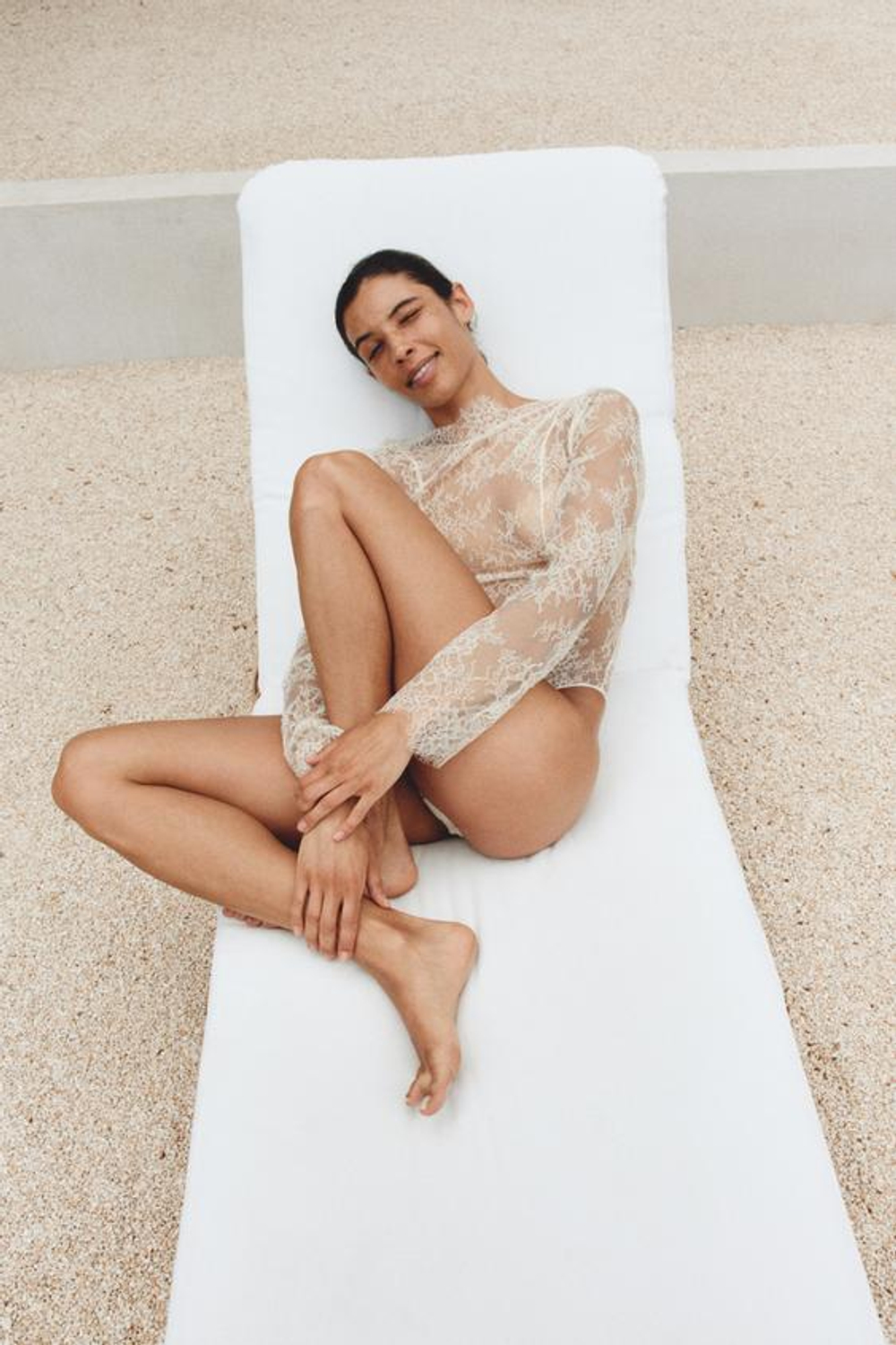 ZARA КРУЖЕВНОЕ БОДИ, ЭКРЮ