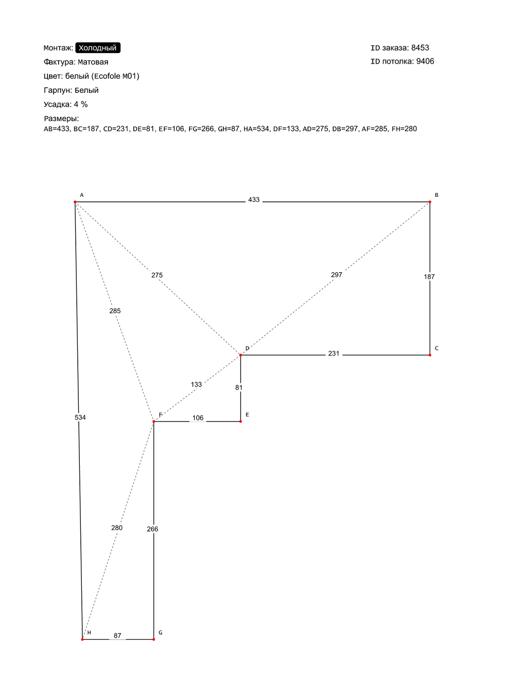 Матовый натяжной потолок 12 м2