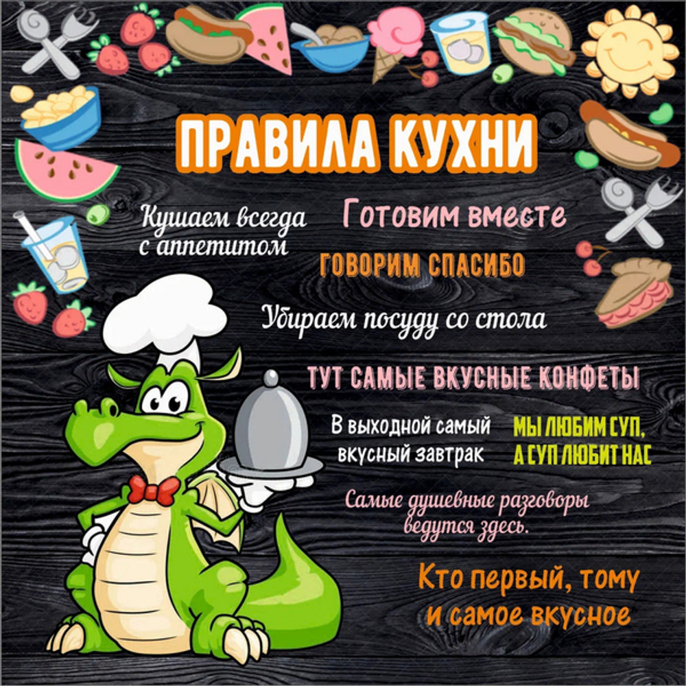 Подставка под горячее 13,5*13,5см «Правила кухни» Символ года Дракон